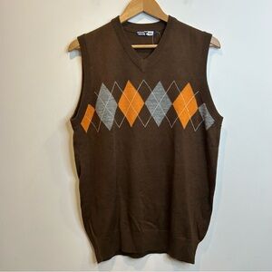 French Touch Men’s Wool Blend Argyle Sweater Vest Brown